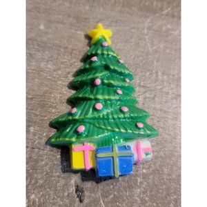 Vintage Xmas pine tree gifts star fridge magnet decor